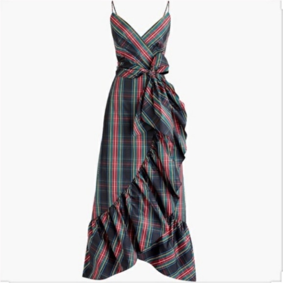 J. Crew Stewart Tartan Plaid Faux Wrap Ruffle Midi Dress 16 NWT - Picture 1 of 10
